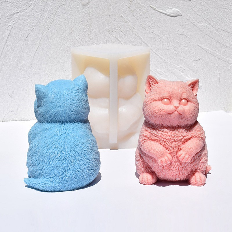 Soap Making Animal Fat - 3D 뚱뚱한 고양이 실리콘 캔들 몰드,