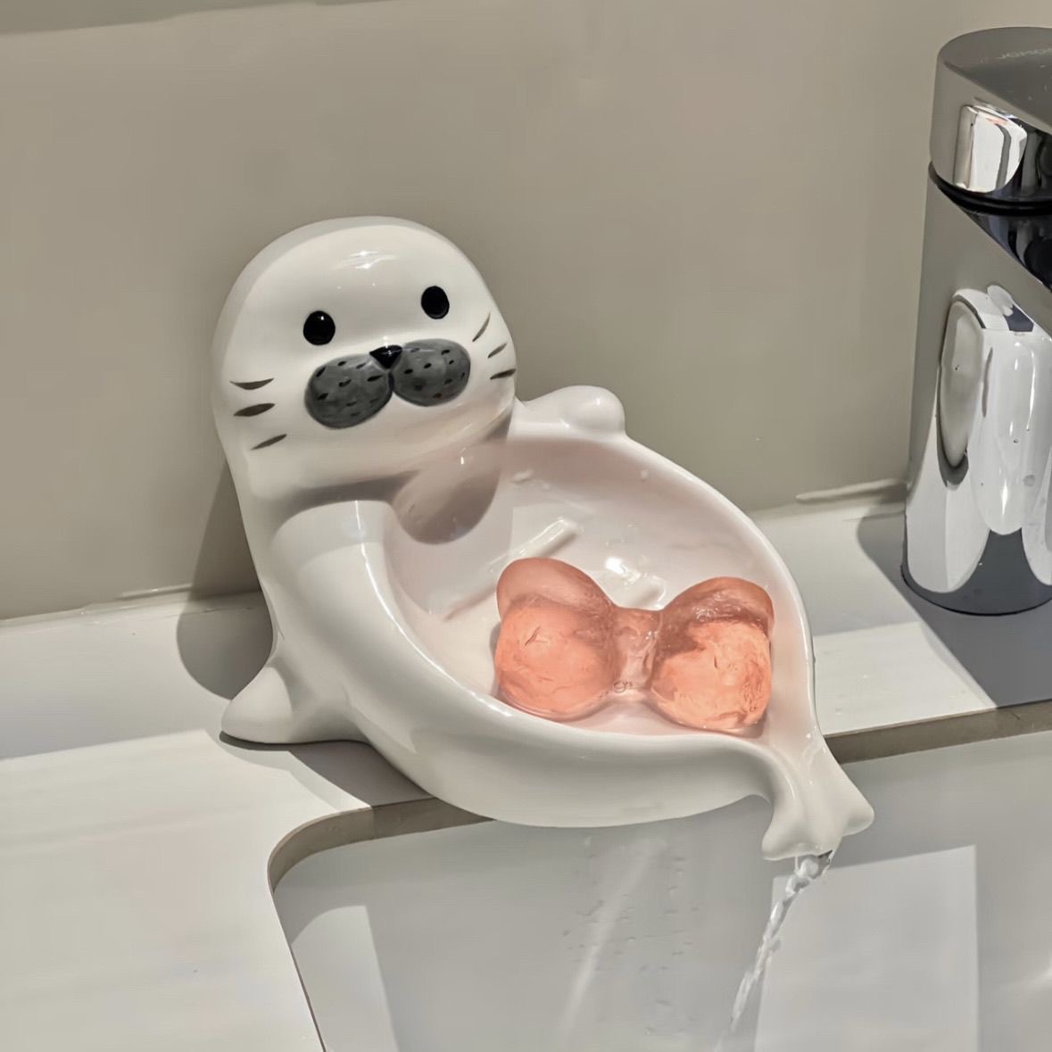 귀여운 만화 물개 모양 세라믹 비누 받침대, 물 배출  - Soap Making Box 리뷰 및 가격